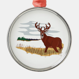 Whitetail Deer Scene Metal Ornament