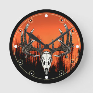 Whitetail deer skull 6 round clock