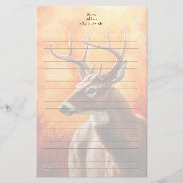 Whitetail Deer Trophy Buck Head Stationery (Front)