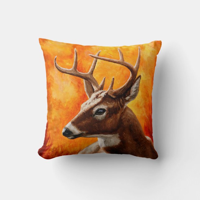 Whitetail Deer Trophy Buck Head Throw Pillow (Front)