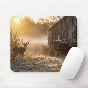 Whitetail Deer with Vintage Red Tractor Mouse Pad