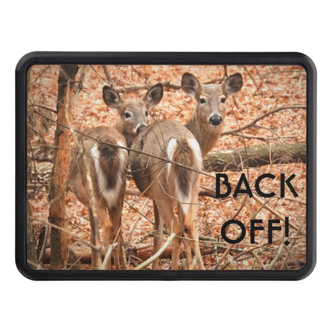Whitetail Doe & Fawn in Autumn Wood/BACK OFF Trailer Hitch Cover (Front)