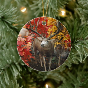 Whitetail In Autumn Ceramic Ornament