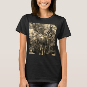 Whitetail In Autumn Wood Panel T-Shirt