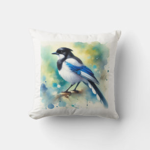 Whitethroated Magpie Jay 100924AREF117 - Watercolo Throw Pillow