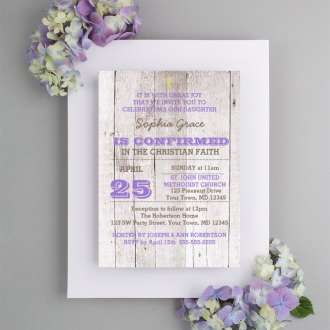 Whitewash Lilac Rustic Confirmation Invitation (Creator Uploaded)
