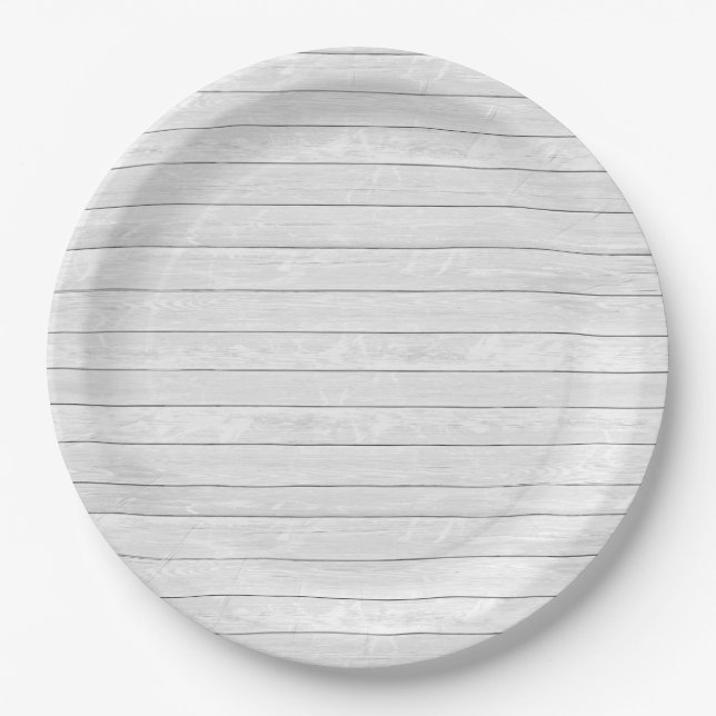 Whitewash Slat Wood White Boards Paper Plate (Front)