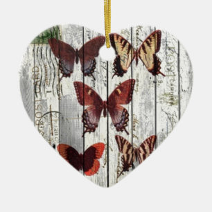whitewashed barn wood bohemian french butterfly ceramic ornament