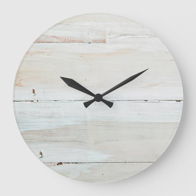 Whitewashed Barn Wood White Woodgrain Large Clock (Front)