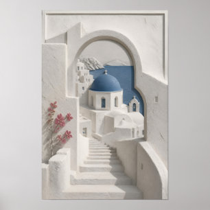Whitewashed Blue Dome Archway Coastal Wall Art