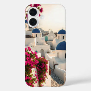 Whitewashed Blue-domed Greek Island of Santorini iPhone 16 Case