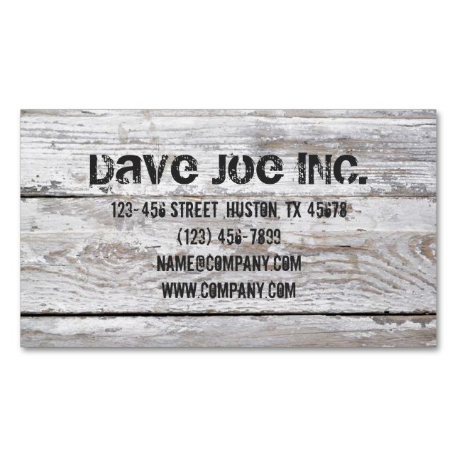 Whitewashed Wood Carpentry handyman construction Magnetic Business Card (Front)