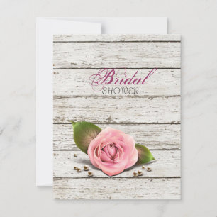 whitewashed wood pink rose french country wedding invitation