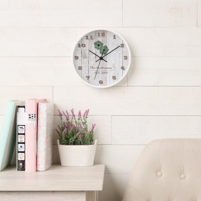 Whitewashed Wood Shabby Chic Personalized Clock (Reading Room)