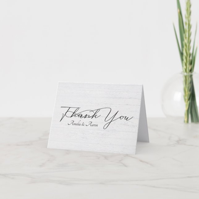 Whitewashed Wood Wedding Thank You Card (Front)