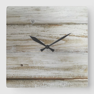 Whitewashed wooden board square wall clock