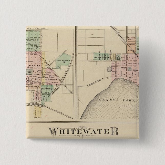 Whitewater, Elkhorn and Geneva 2 Inch Square Button (Front)
