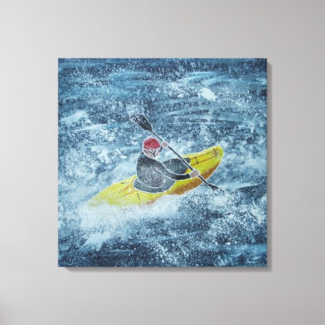 Whitewater kayaking painting canvas print (Front)