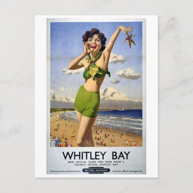 Whitley Bay, Vintage Travel Poster Postcard (Front)
