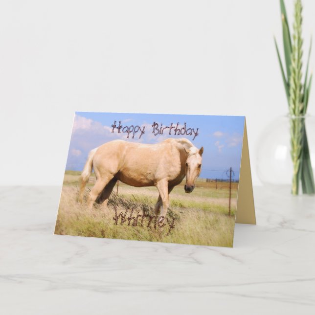 Whitney Happy Birthday Palomino Horse Card (Front)