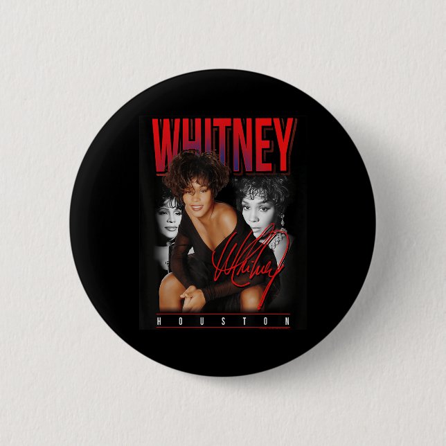 Whitney Houston Retro Photo Collage  2 Inch Round Button (Front)