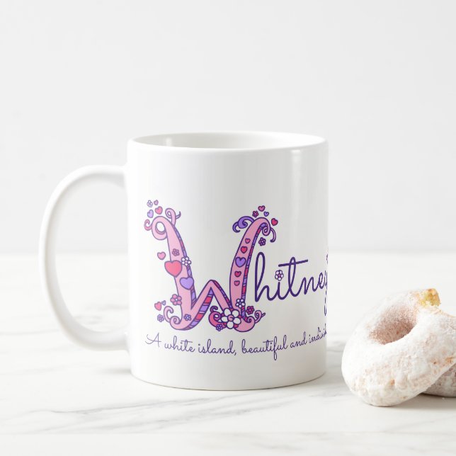 Whitney name meaning decorative W monogram mug (With Donut)