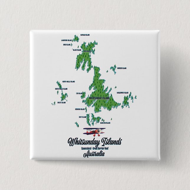 Whitsunday Islands Australia map poster 2 Inch Square Button (Front)