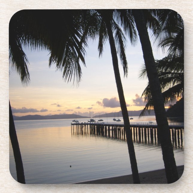 Whitsunday Islands Sunset Hard Plastic Coaster (Front)