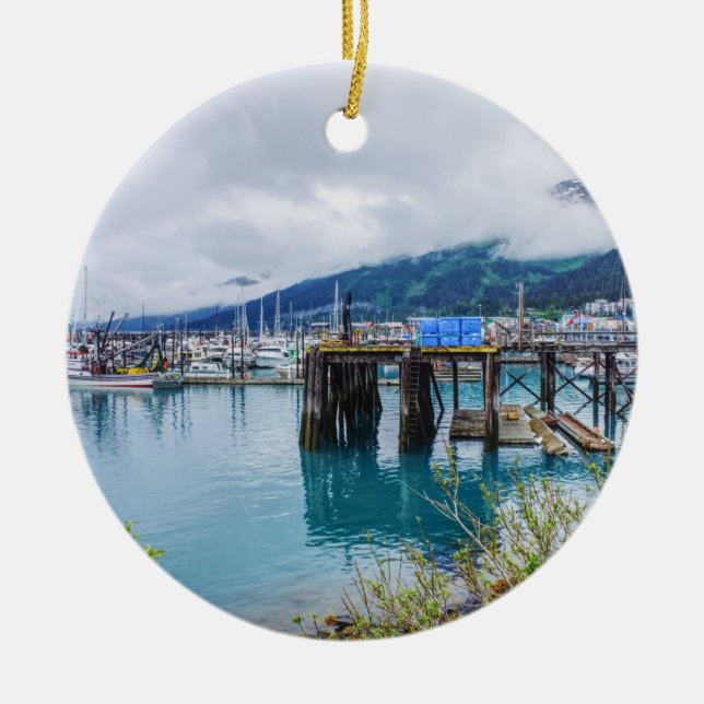 Whittier Alaska Harbour Ceramic Ornament (Front)