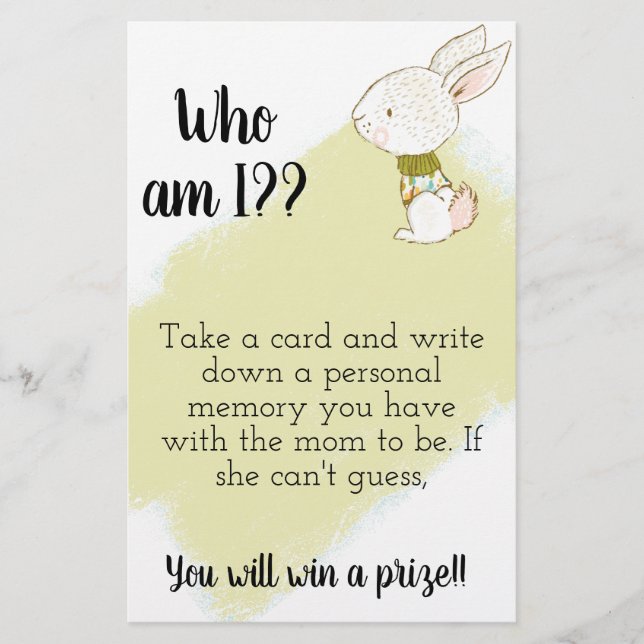 Who Am I? Baby Shower Game Sign Printable Flyer (Front)