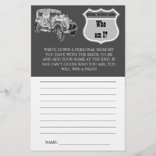 Who am I?   Bridal Car   Bridal Shower Game Card