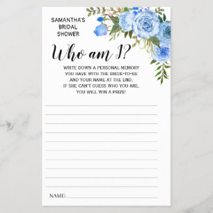 Who am I? Bridal Shower English Spanish Game Card