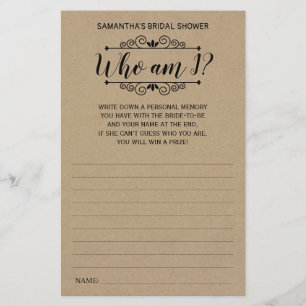 Who am I bridal shower english spanish rustic game