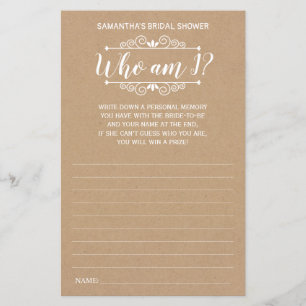 Who am I bridal shower english spanish rustic game