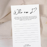 Who am I Bridal Shower Game<br><div class="desc">Who am I is simple and fun bridal shower game. Write down your favorite memory you have with the bride. They will be read out loud and the bride-to-be will need to guess who's memory it is! If she can't guess it was yours,  you win!</div>