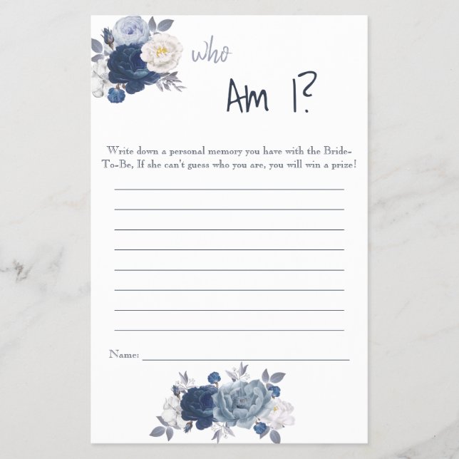 Who Am I? Bridal Shower Game Card Flyer (Front)