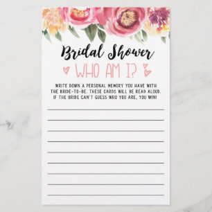 Who am I Bridal Shower or Hen Party game