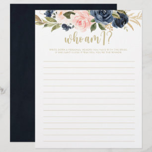 Who Am I Floral Gold Bridal Shower Game