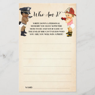 Who am I Little Recruit Baby Shower Game Card