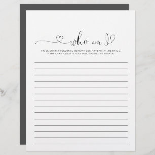 Who Am I Love Fancy Script Bridal Shower Game