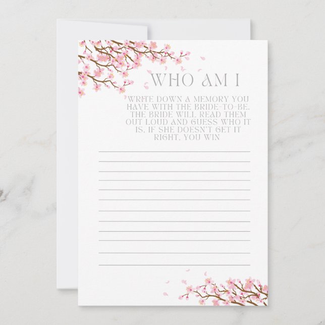 Who Am I Memory Guessing Bridal Shower Game Thank You Card (Front)