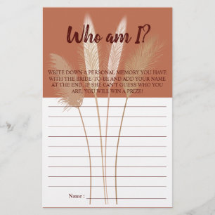 Who am I? Pampas Bridal Shower Game Card