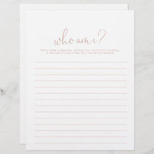 Who Am I Rose Gold Script Bridal Shower Game
