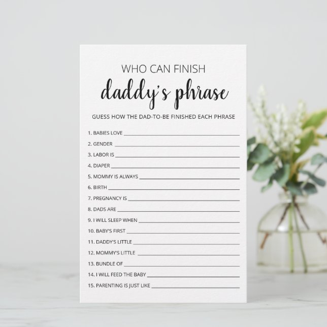 Who can finish Daddy's phrase Baby Shower Game (Standing Front)