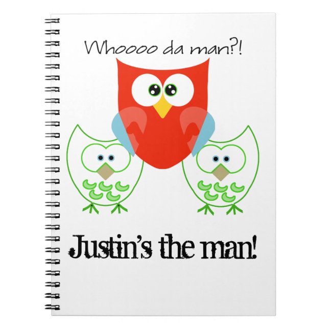Who da Man? 3 Retro Coloured Owls Notebook (Front)