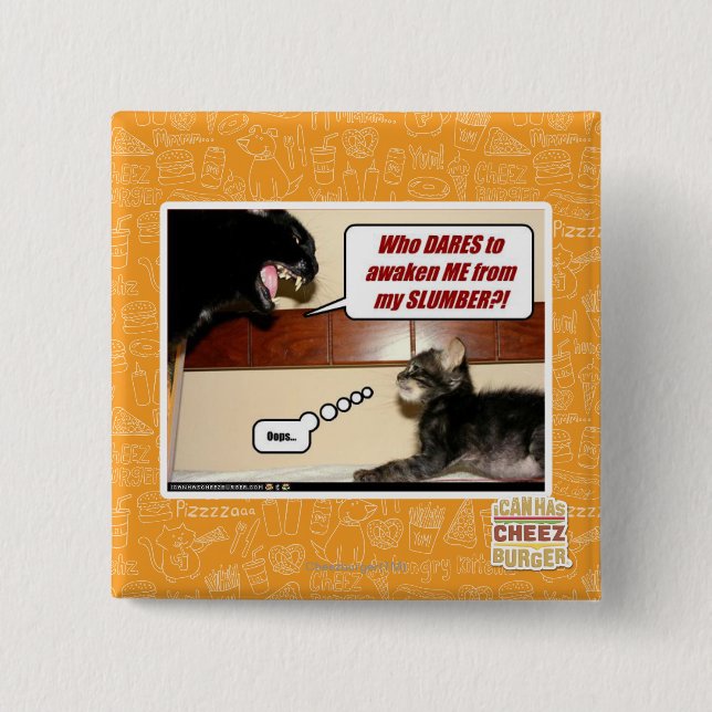 Who dares awaken me? 2 inch square button (Front)
