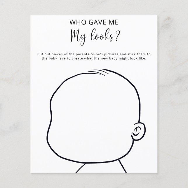 Who gave me my looks baby shower game (Front)