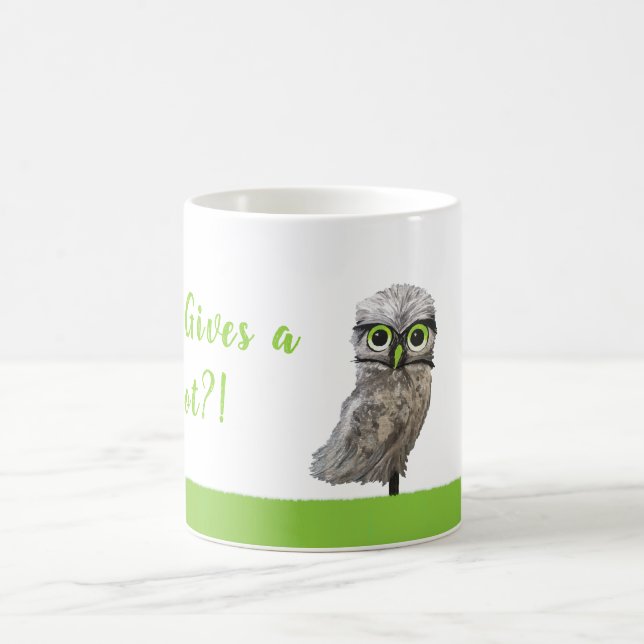 Who Gives a Hoot? Silver Burrowing Owl Art Coffee Mug (Center)