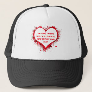 Who I'm in love with, funny text in red heart  Trucker Hat