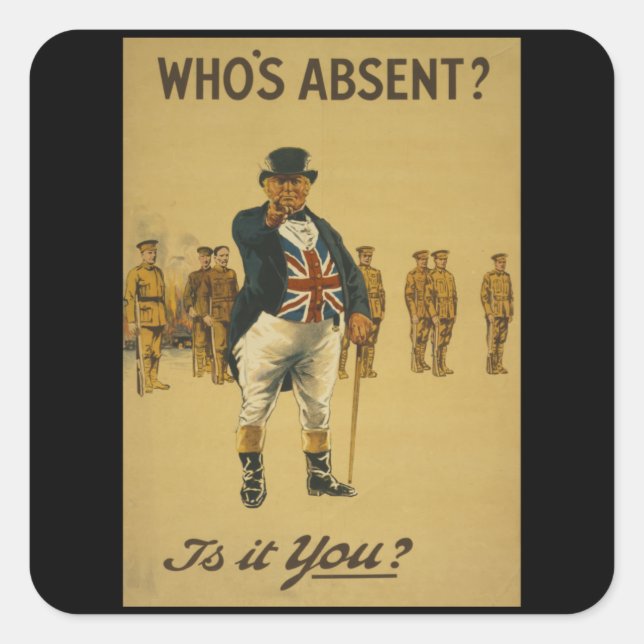 Who Is Absent - Vintage England War Square Sticker (Front)